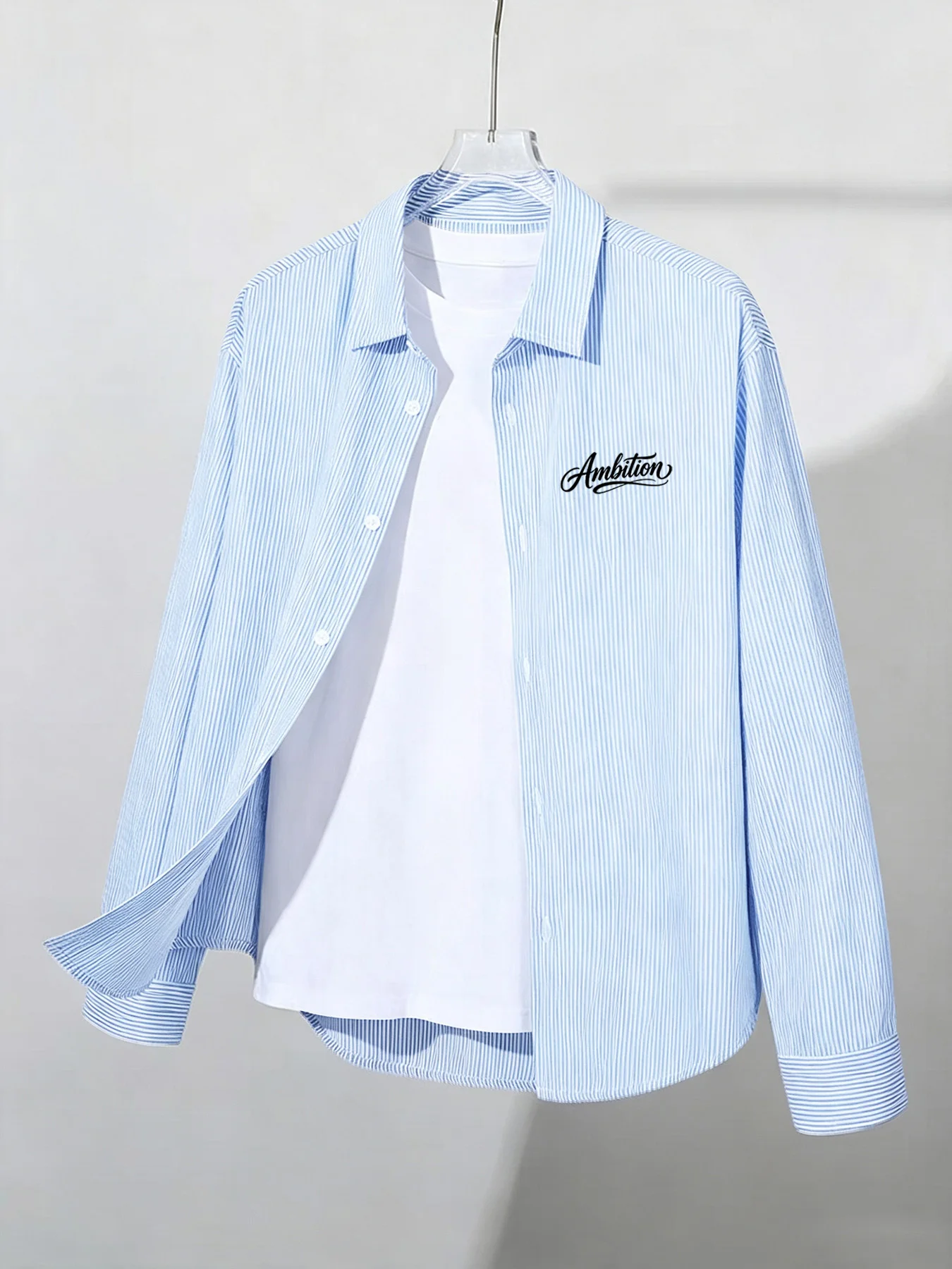 Simple, Stylish, and Trendy Men's Spring-Autumn New Collection with Letter Print Design, Daily Casual Long-Sleeve Shirt