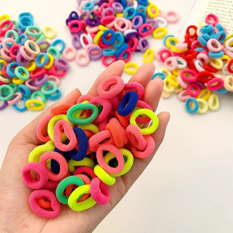 100Pcs/bag Children's Hair Accessories With High Elasticity Fashionable Nylon Hair Rope Simple Basic Headband and Headband