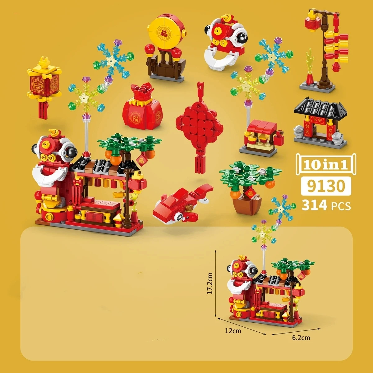 10 in 1 stile capodanno cinese danza del leone drago blocchi di costruzione decorazione del desktop modello mattoni giocattolo per bambini regalo per bambini