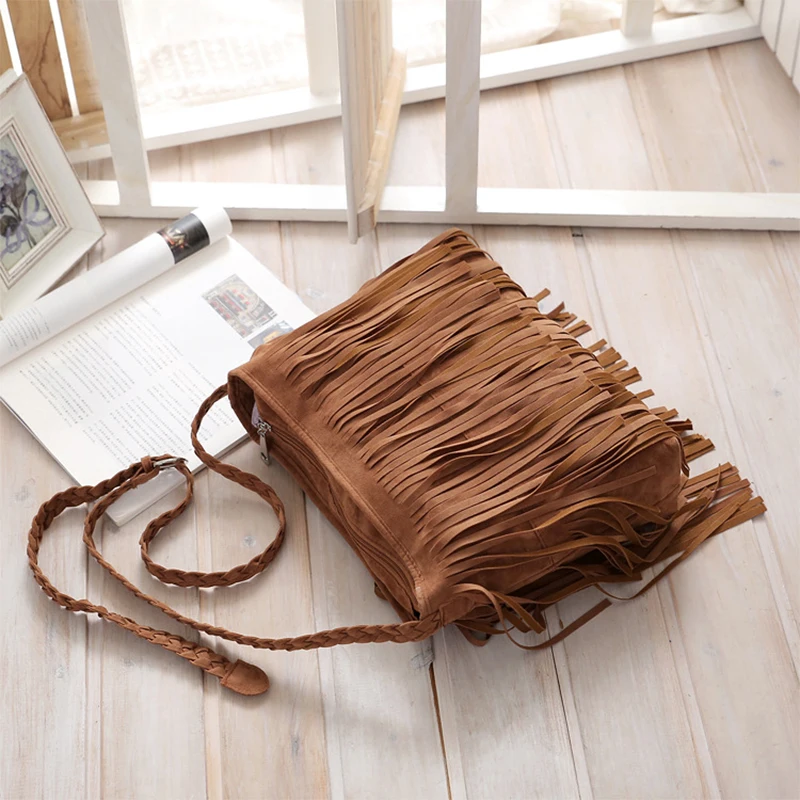 Tassel Crossbody Shoulder Women\'s Bag Outdoor Travel Bag Suede Fabric Leather Fringe Shoulder Bag Daily Go Shopping