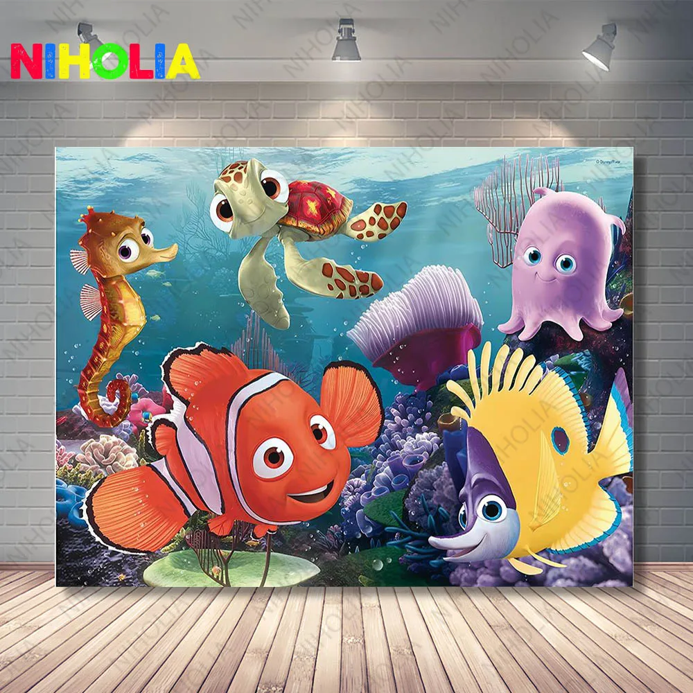 Disney Finding Nemo Photography Backdrops Kids Birthday Photo Backdrop Clownfish Nemo or Regal Blue Tang Photo Props