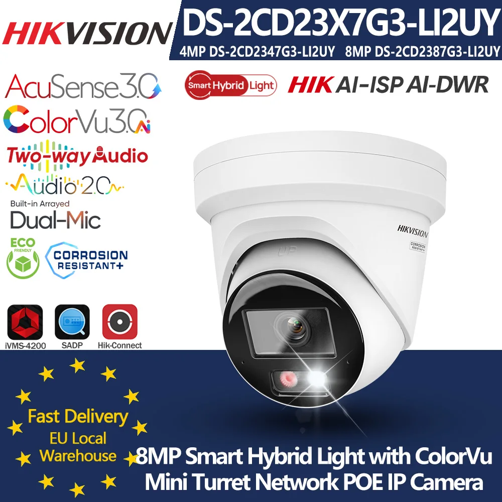 Telecamera IP Hikvision DS-2CD2347G3-LI2UY DS-2CD2387G3-LI2UY Acusense3.0 ColorVu3.0 4MP 8MP Smart Hybrid Light F1.0 POE con AI ISP&WDR