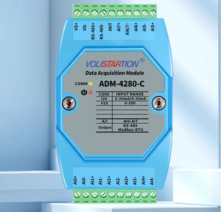 Módulo análogo da aquisição do sinal de 8 canais, 4-20mA, 0-10V, 0-20mA, 485 Modbus, ADM-4280-C