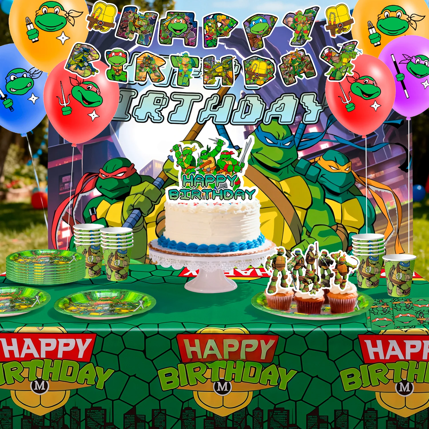 98 Pcs Ninja Turtles Birthday Party Supplies - Ninja Turtles Party Banner Balloons Plates Etc Ninja Turtles Party Decorations - view 5