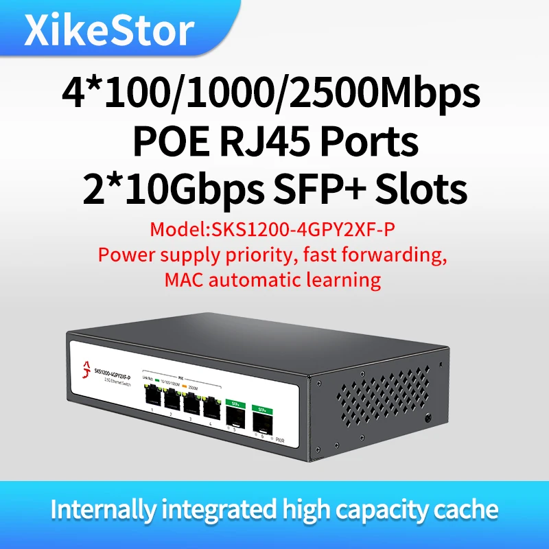 XikeStor 6-Port L2 Managed & Unmanaged & POE Ethernet Network Switch 2.5G RJ45 Ports 10G SFP+ Slots Switch Fanless Plug and Play