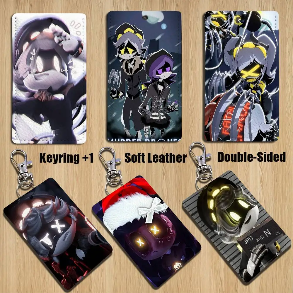 

N M-Murder Drones Anime Rectangle ID Card Case Keychain Access Card Bag Key Tag Ring Leather Card Holder Key Ring Access