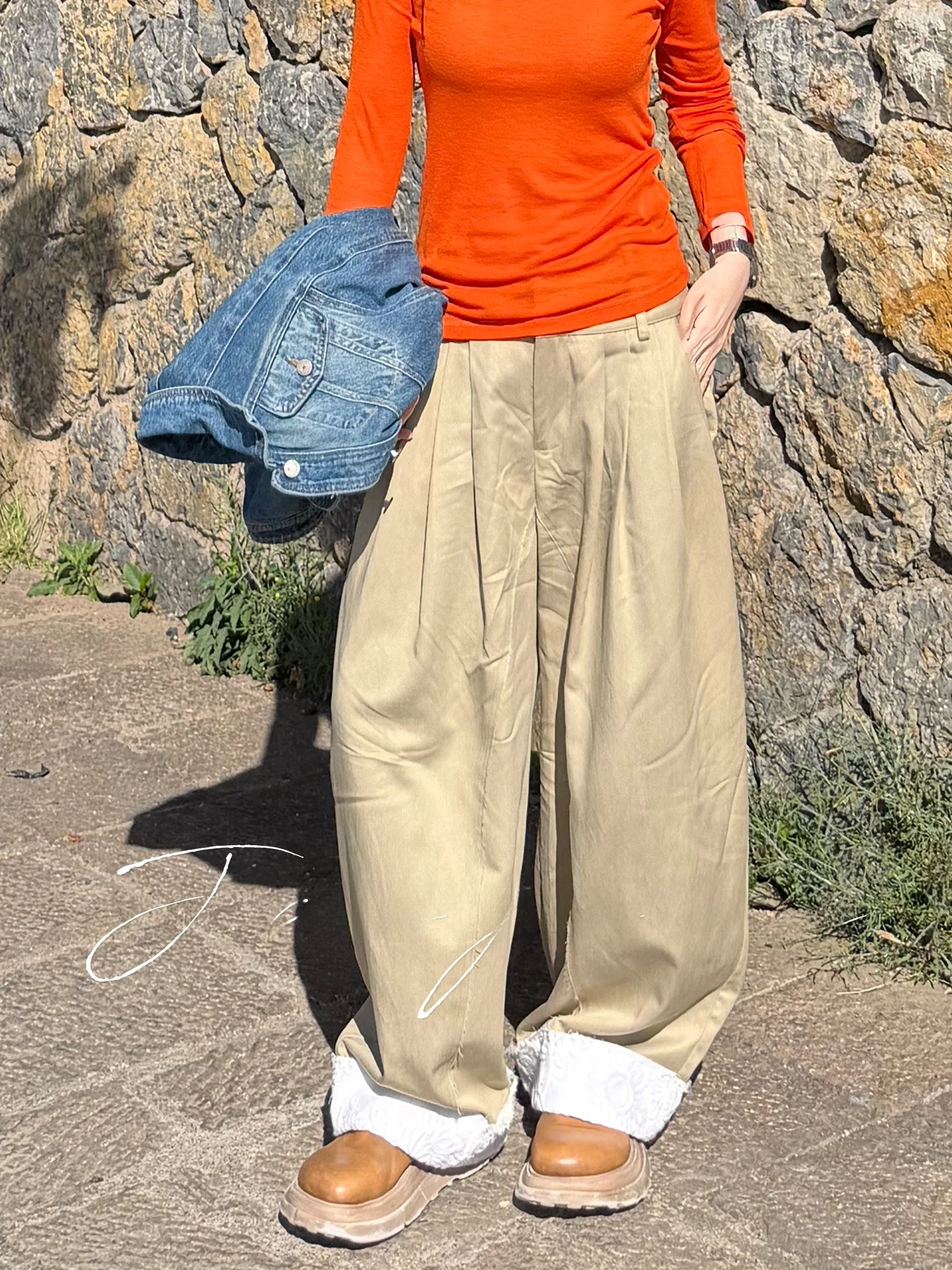 

Jaajaaa Parisian Sle Casual Straight Leg Workwear Pants Simple Versatile Slimming Spring Collection Ladies' High Waist Cott...