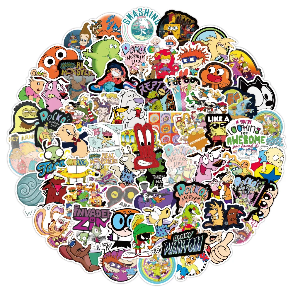 100PCS 90s Classic Cartoon Graffiti Stickers DIY Waterproof Luggage Skateboard Laptop Guitar Car Wall Cartoon Sticker Decals Toy