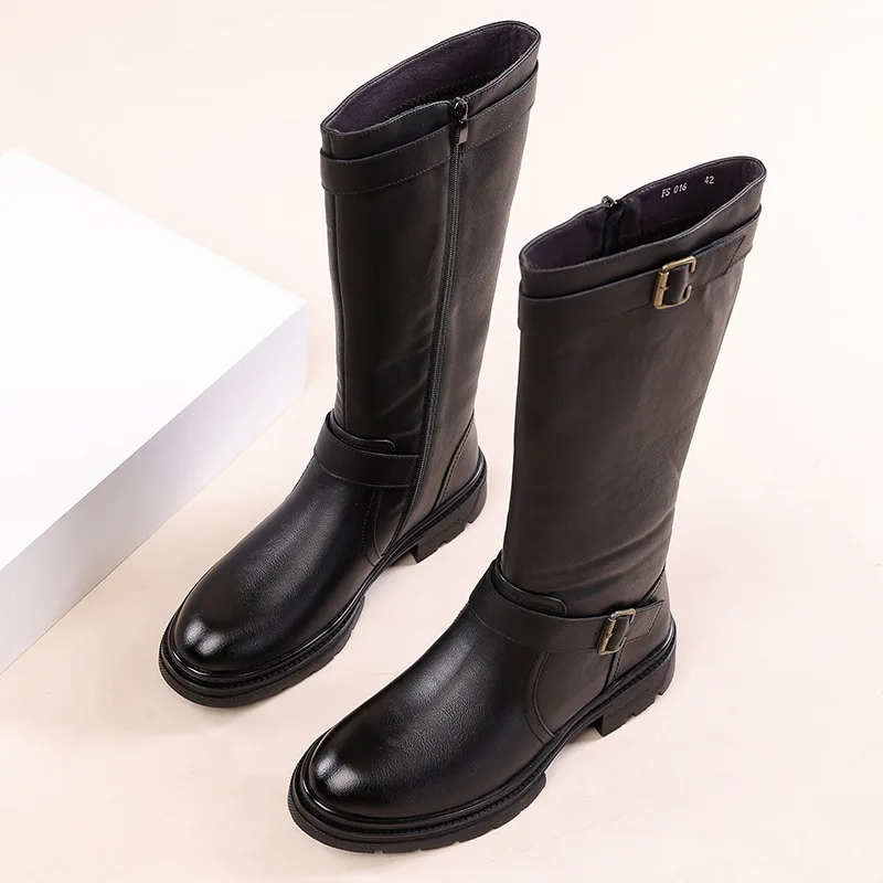 Men's Leather Boots, Zipper Long Boots, European and American Style Outdoor Knight Boots, High Boots image 2