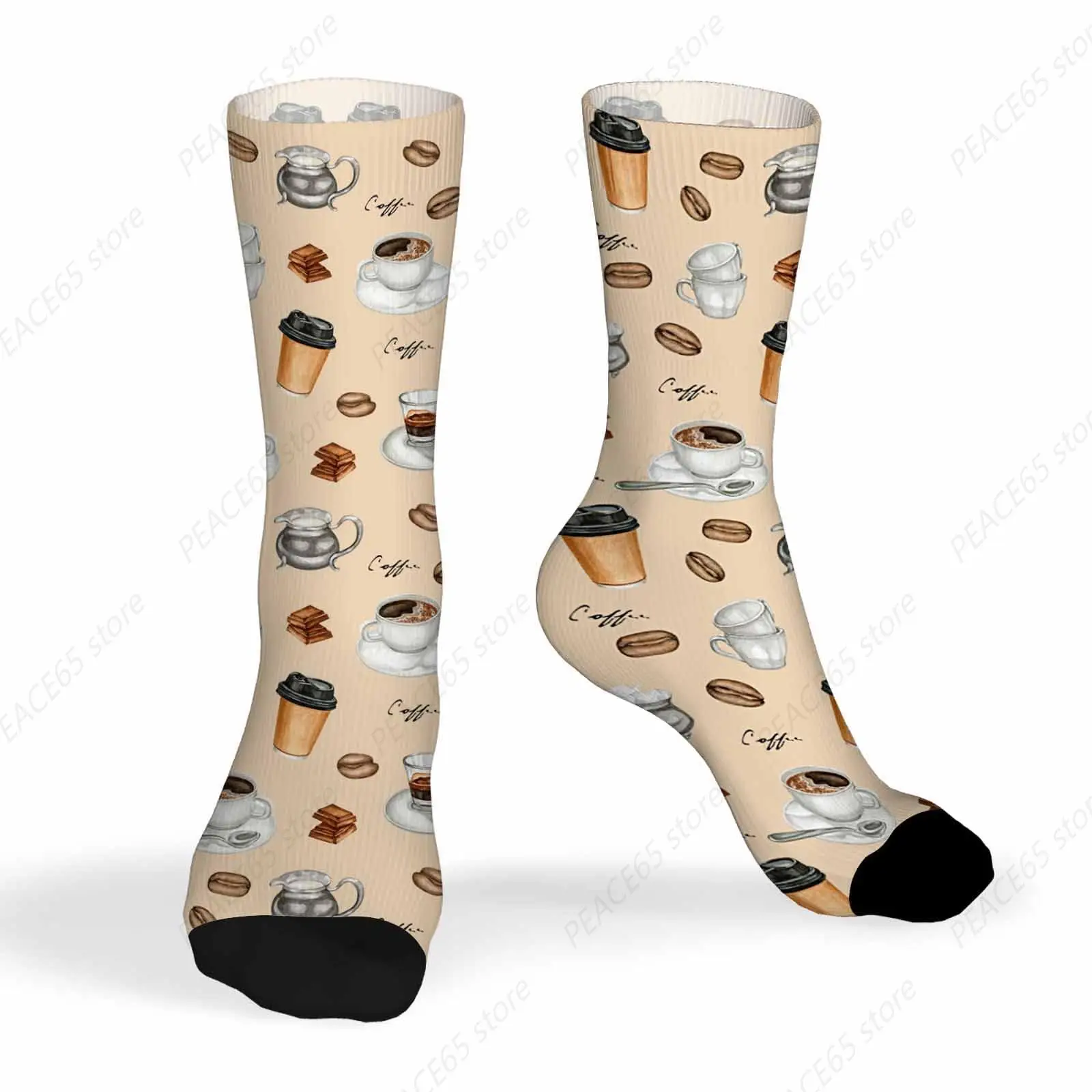 Socks Coffee Pattern Athletic Crew Socks Coffee Beans Cups Chocolate Paper Coffee Cup For Men Women Sport Colorful Novelty Socks