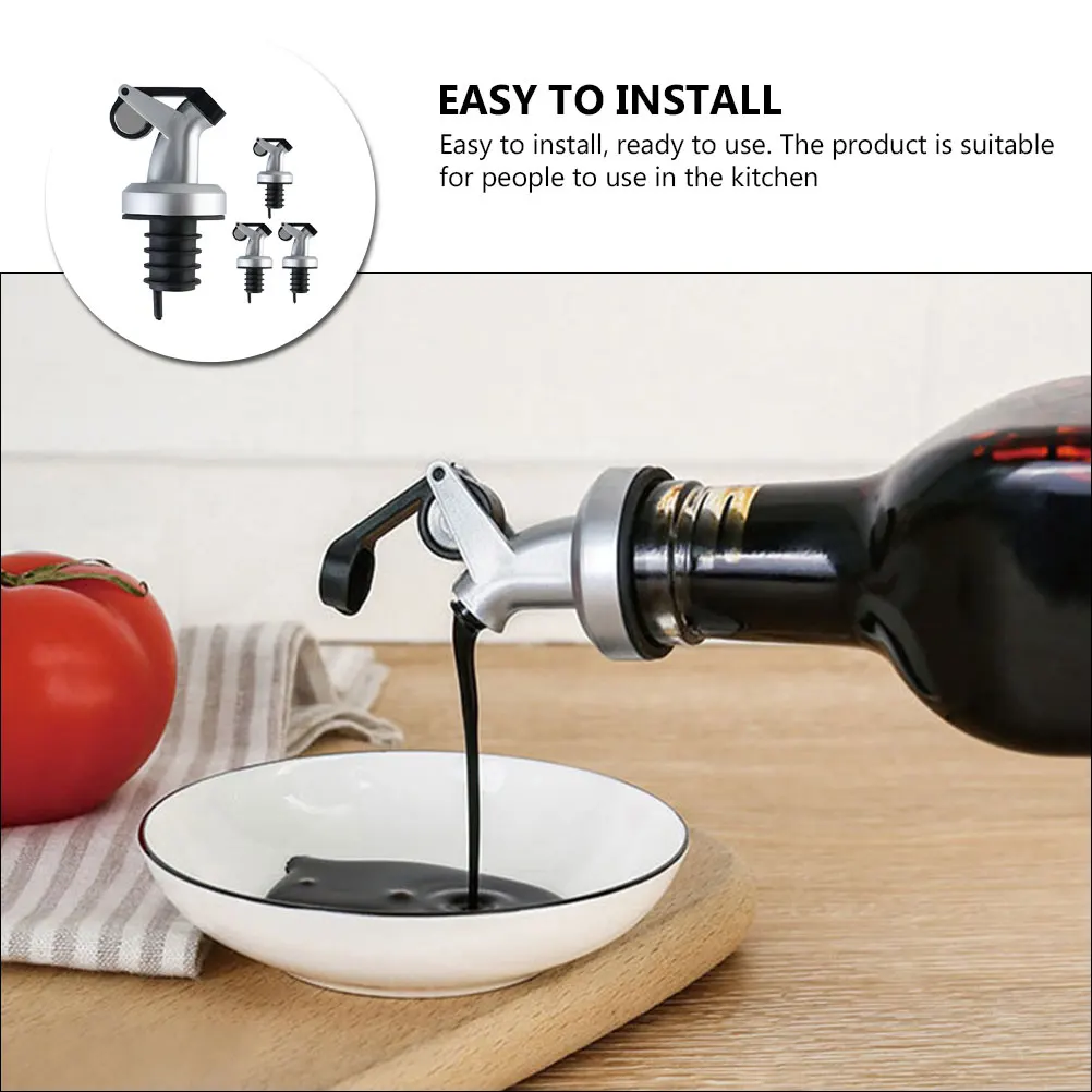 

4pcs Oil Bottle Pouring Mouth Decanter Spout Pourer Daily Use Stopper Counterweight Iron Plug Olive Oil Spout Kitchen Supplies