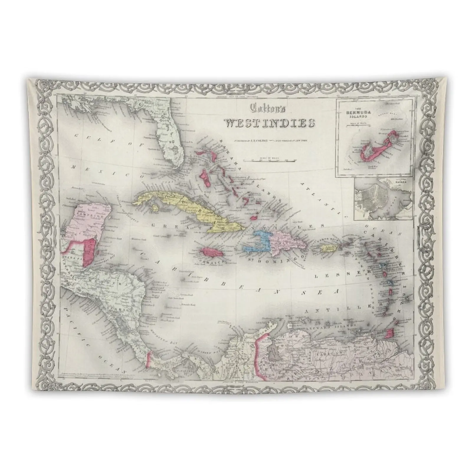 

Vintage Map of The Caribbean (1865) Tapestry Home Decor Aesthetic Decorative Paintings Decoration Room Tapestry