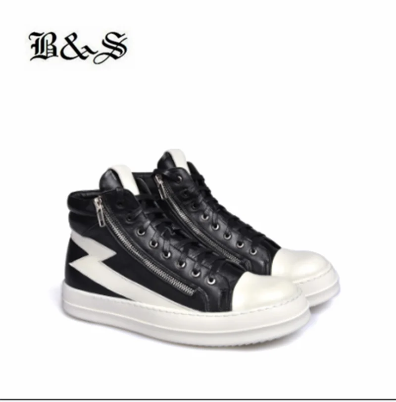 

Black& Street Genuine Leather Lightning Hip Hop Rock Punk Boots Trainer Sneakers Casual Botas