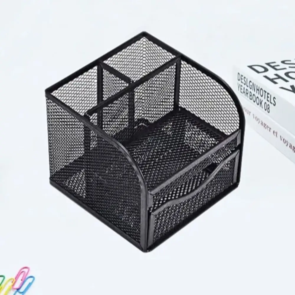 

Drawer Style Desk Stationery Organizer Space-saving 4 Grid Metal Pen Holder Box Large Capacity Mesh Pencil Storage Rack Student