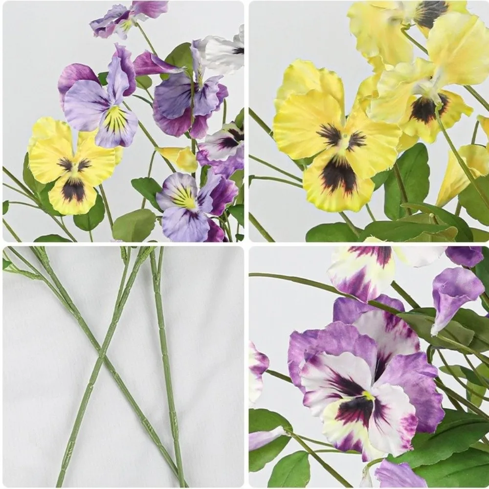 70cm 인공 비올라 삼색 꽃 플라스틱 리얼 터치 실크 Heartsease 꽃 수제 가짜 꽃 거실 데스크탑