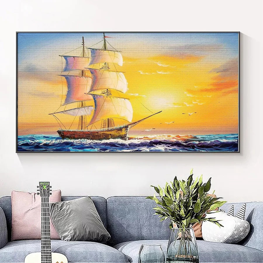 Sunset sailboat scenery Diy Diamond Painting Full Square/Round ship sea birds 5d diamond Embroidery Mosaic Handmade arts decor