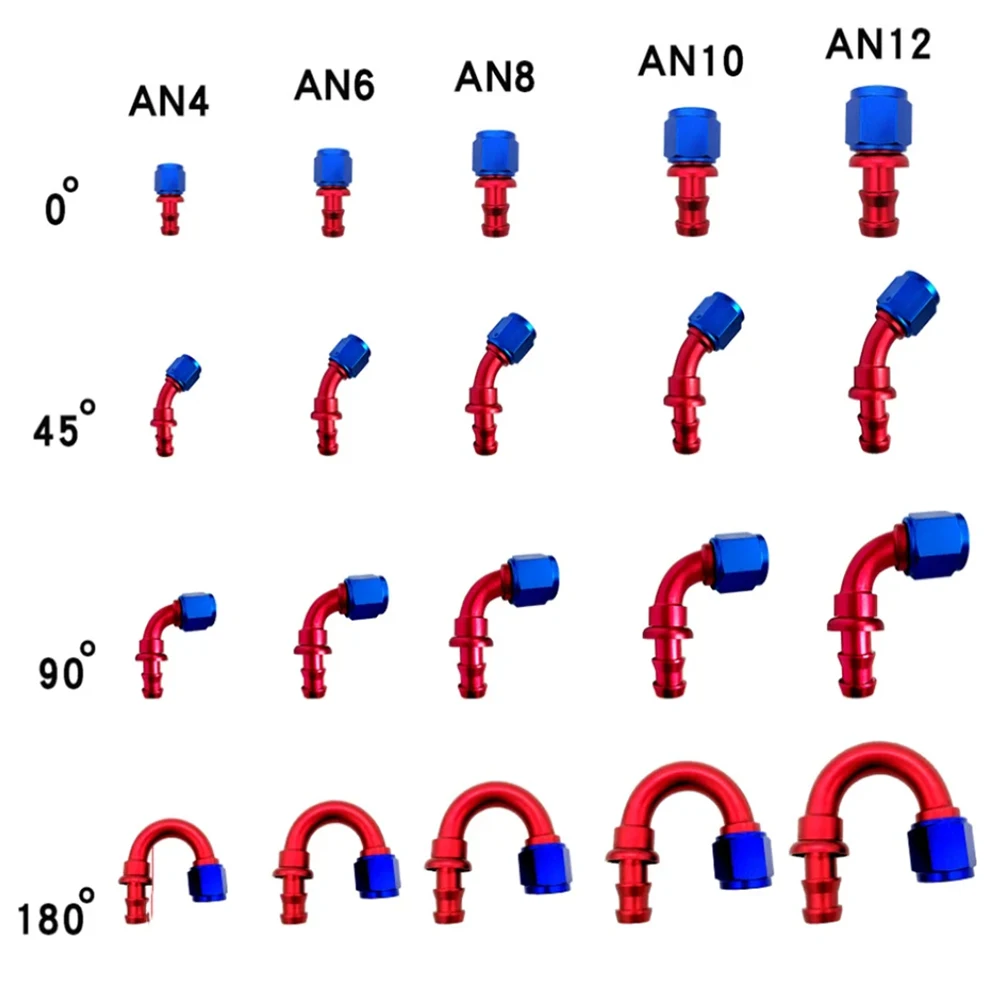 

1PCS AN4AN6AN8AN10AN12 Push-on Hose End Fittings Fuel Oil Cooler Hose Fitting Reusable Connection Adapter 0° 45° 90° 180° Degree