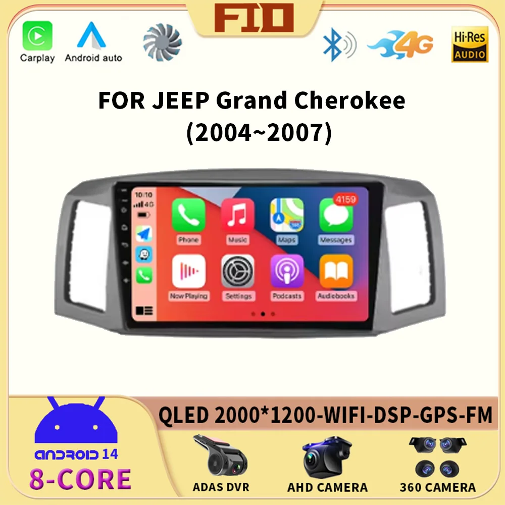 Android 14 Auto Carplay For JEEP Grand Cherokee 2004-2007 Car Radio Multimedia Video Player GPS Navigation Stereo WIFI+4G BT DSP