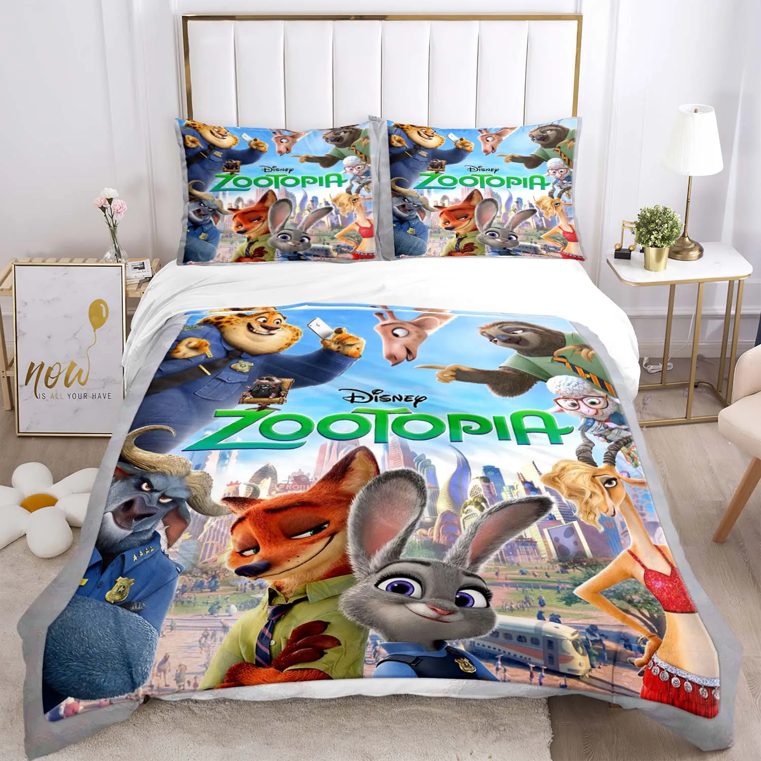 

Disney Zootopia pattern Quilt Cover Pillowcase Bedding Three Piece Set Multi Size Comforter Set Duvet Cover Bedding Sets