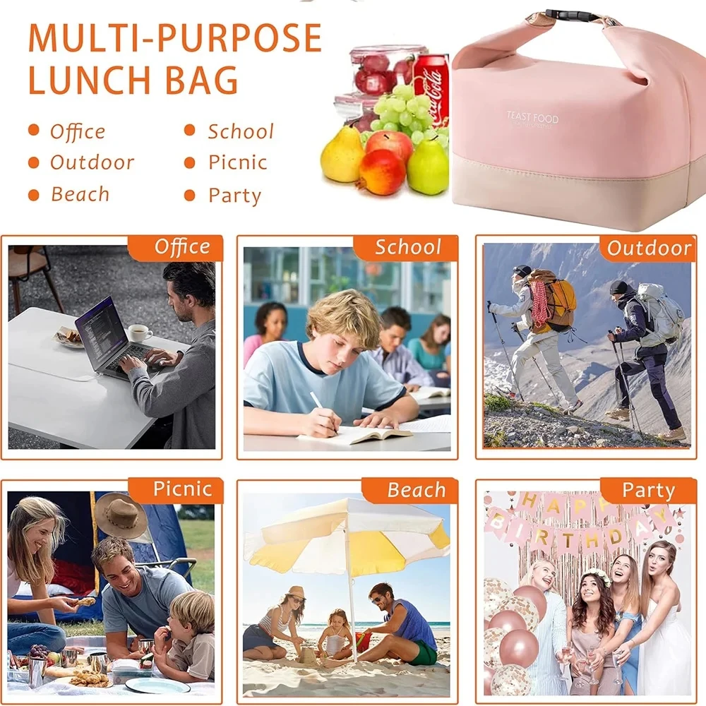 Isolierte Lunch-Tasche mit Schnalle, Langlebige Tragbare Lunchbox, Kühltasche, Thermische Bento-Tasche, Lebensmittelträger, Schultertasche – Detail 7