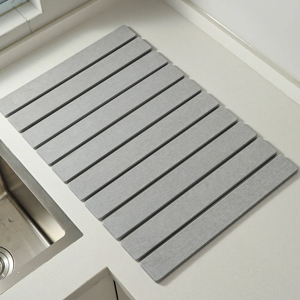 

Hot Foldable Stone Dish Drying Mat Nonslip Reusable Stone Drying Pad 40*30cm Dish Drainer Mat Home Kitchen