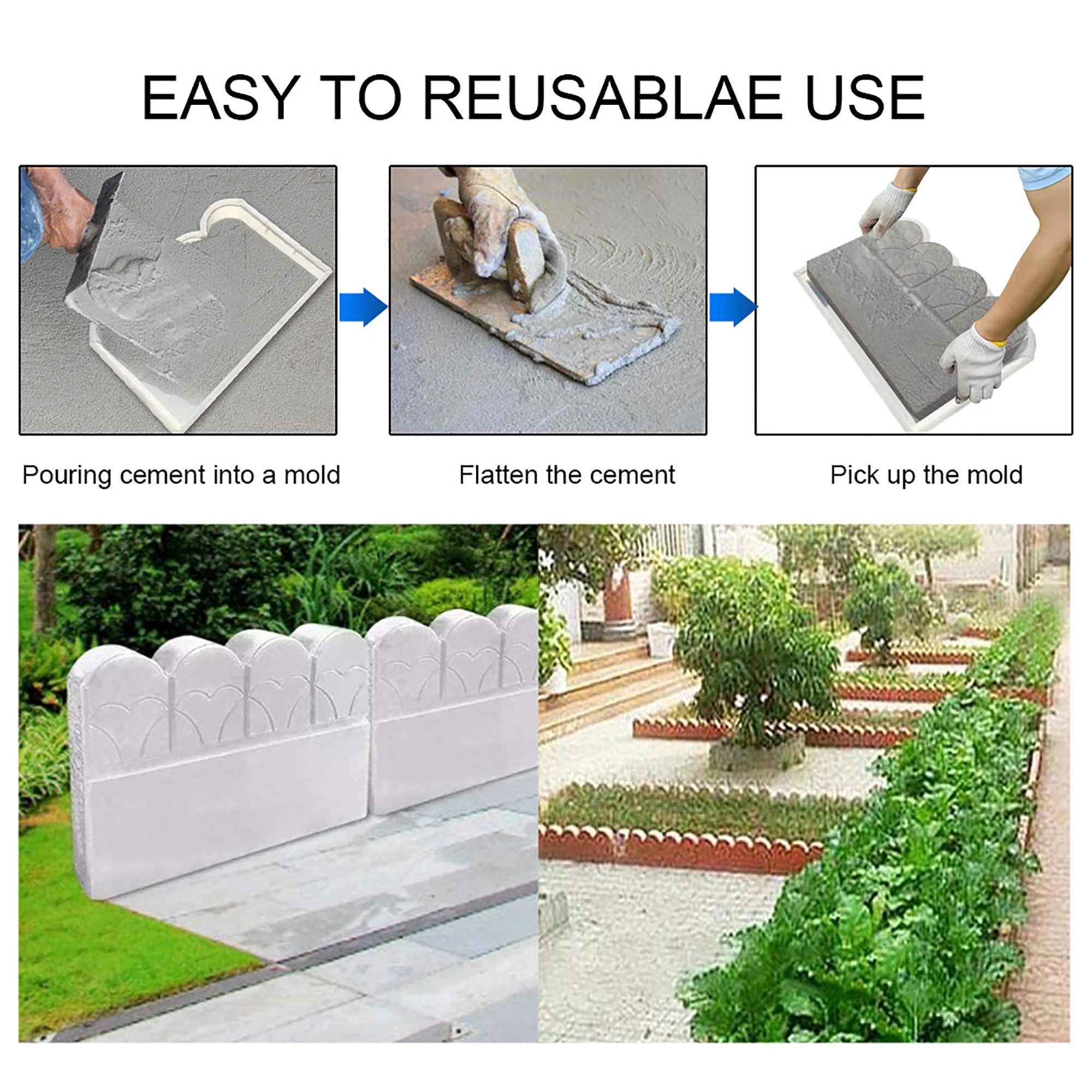 Reusable Garden Edging Fence Concrete Molds DIY Garden Brick Mold For Fish Pond Backyard Patio Garden Decoration 40X27X6CM