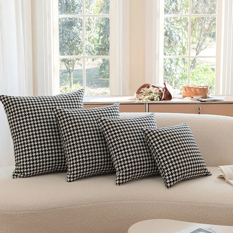 Classic Black and White Houndstooth Pillow Cover for Home Chic Square Weave Houndstooth Cushion Cover for Modern Home Décor