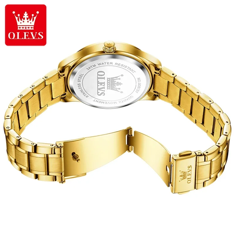 Olevs 3612 moda casal relógio de luxo dial relógio de quartzo masculino feminino pulseira de aço inoxidável à prova dwaterproof água amantes wat