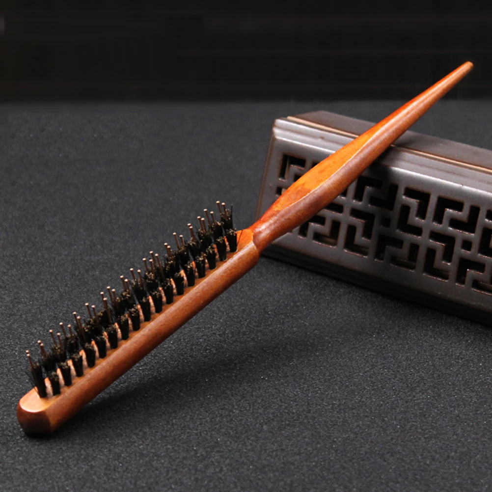 

Bristle Hair Comb Brush for Salon Styling Round Bristles Hairbrush Home Use Eco Friendly Thin Handle Pig Bristle Wooden