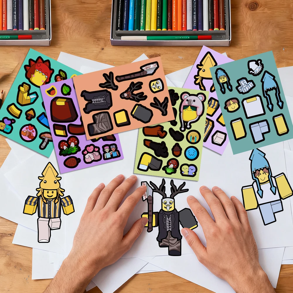 10/30 pièces 99 nuits dans la forêt autocollants faciles à poser faire un visage décalcomanies jeu faire vos propres autocollants dessin animé assembler puzzle enfants