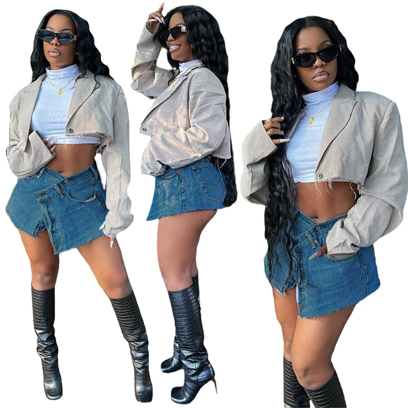 

Women Sexy Jeans Bodycon Mini Skirts Highly Stretchy Single Breasted Denim Apron Skirt Fashion Casual All Matching Streetwear