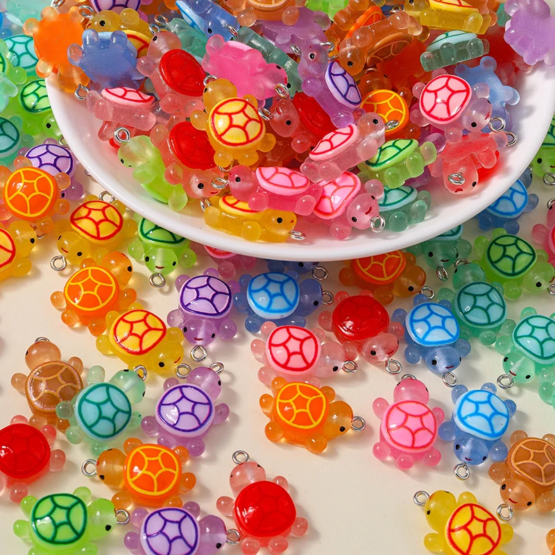 Leslie 10pcs 16x25mm Cartoon Resin Turtle Cute Little Tortoise Charms for Necklace Keychain Pendants DIY Jewelry Accessories