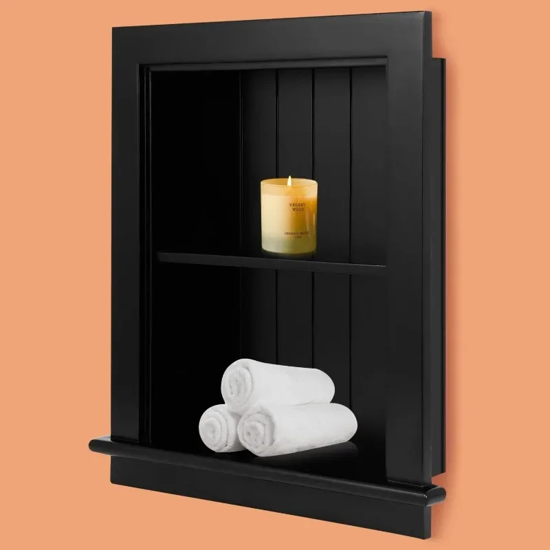 14 x 18 Medicine Cabinet Recessed, Wall Niche, Bathroom Wall Cabinet, 3-Tier, Between Studs Shelving for Drywall, Black