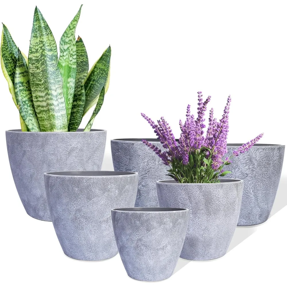 

Plant Pots Indoor 7.5/6.5/6/5/4/3.5 Inch Set of 6 Plastic Planters for Indoor Plants with Drainage Hole and Drain Plug, Plastic