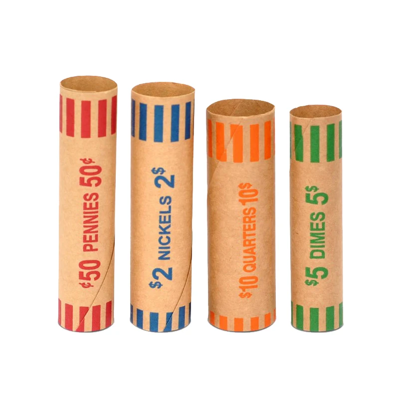 

5/10Sets High Quality Kraft Paper Coin Wrapping Tubes Assorted Color-coded Coin Wrappers Preformed Coin Wrappers Rolls
