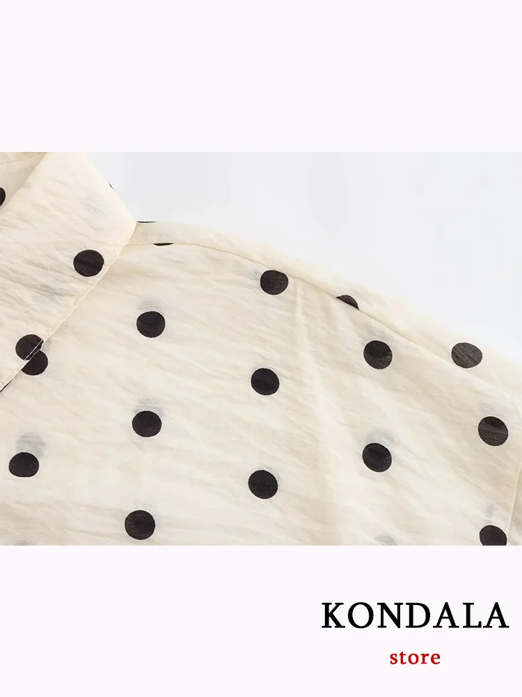 KONDALA Casual Vintage Beige Dot Women Shirts Single Breasted Long Sleeve Loose Blouse Fashion 2023 Autumn Elegant Shirts Tops