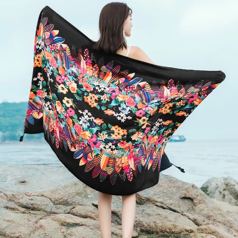 90x185cm  Printing Process Twill Summer Suncare Beach Dress Bikini Sarong Wrap Scarf Women Brazilian Swimsuit Bathing Cover-ups