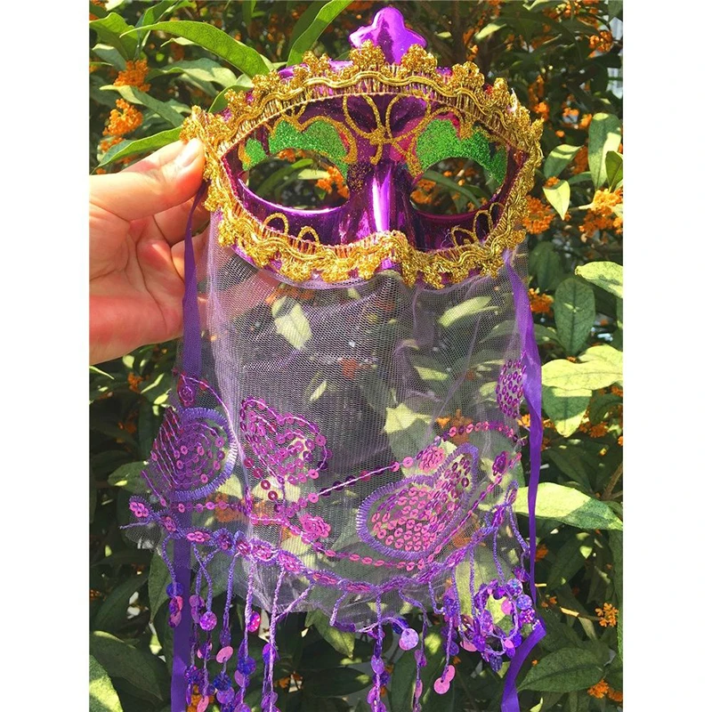 Máscara de baile feminina renda borla lantejoulas com véu veneziano vintage mistério acessórios traje de halloween mardi gras festa bola