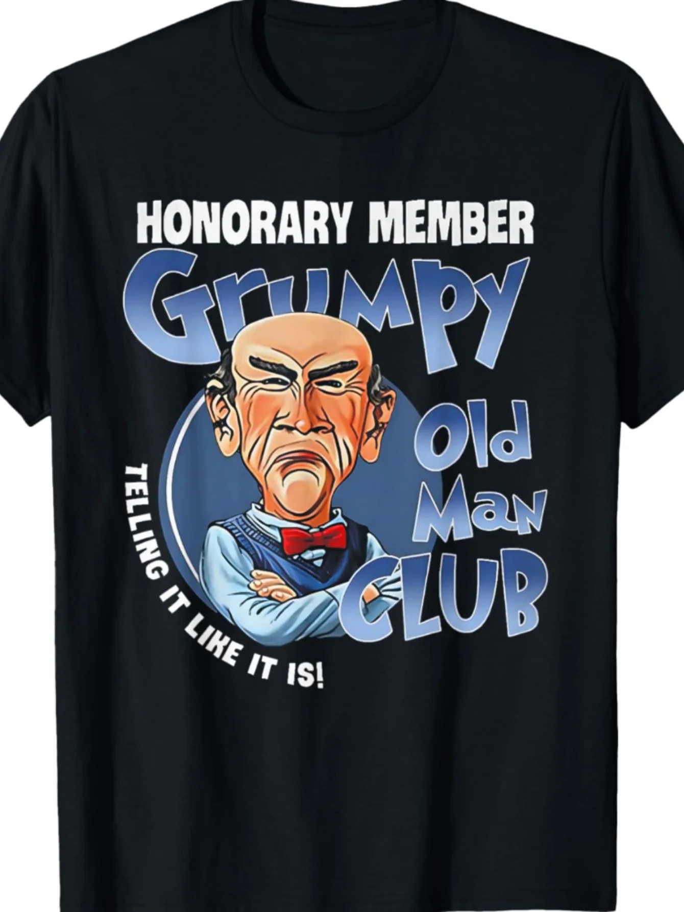 

Grumpy Old for Man Club Honorary Member T-Shirt - "Telling It Like It Is" Design, All-Season Tee for Men, Black with Blue Graphi