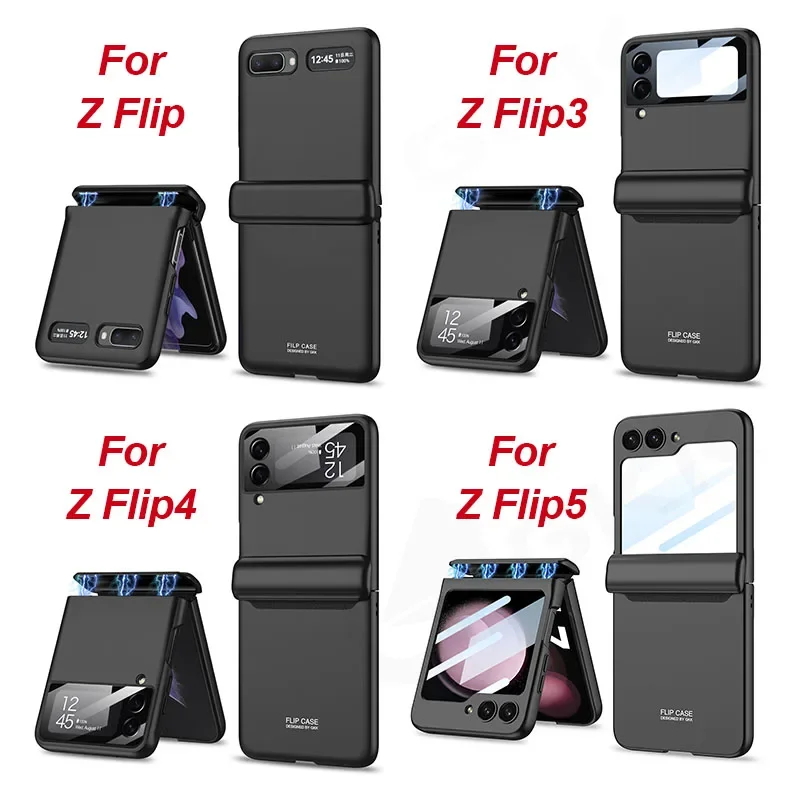 Magnetic Hinge Armor Plastic Case For Samsung Galaxy Z Flip 3 4 Outer Glass Protective Matte Hard Cover For Galaxy Z Flip 5 Case