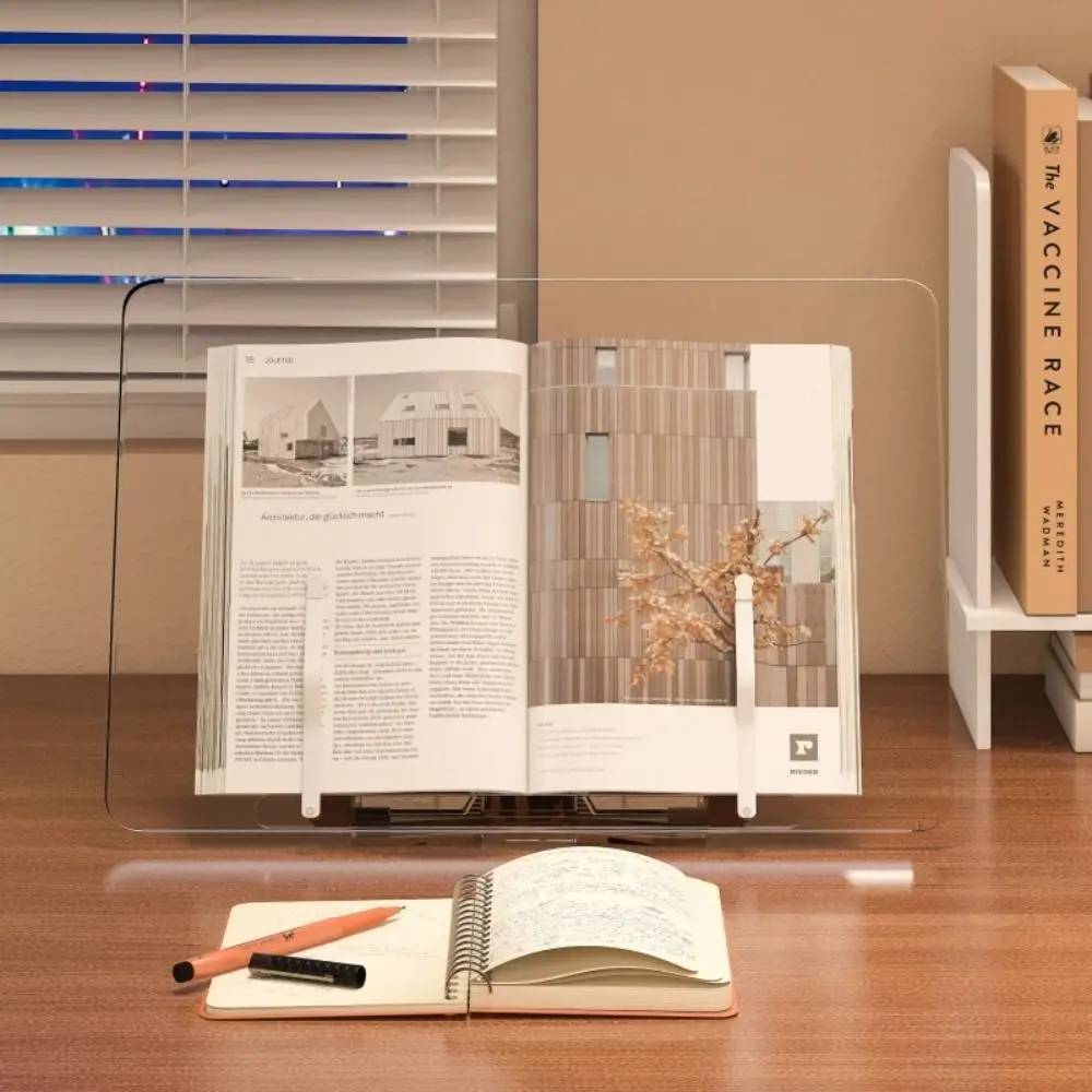 

13 Adjustable Tilt Angles Acrylic Book Stand Comfortable Reading Transparent Desktop Reading Holder Stable Multi-Functional