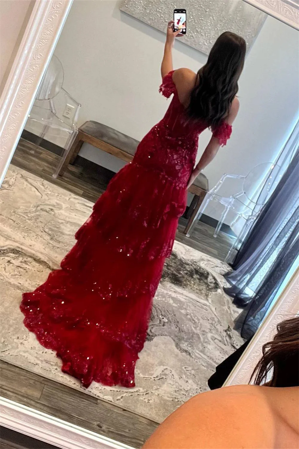 Annie-vestido de baile vermelho, estilo sereia, lantejoulas, luxo, para festa de casamento, vestidos formais, 2021