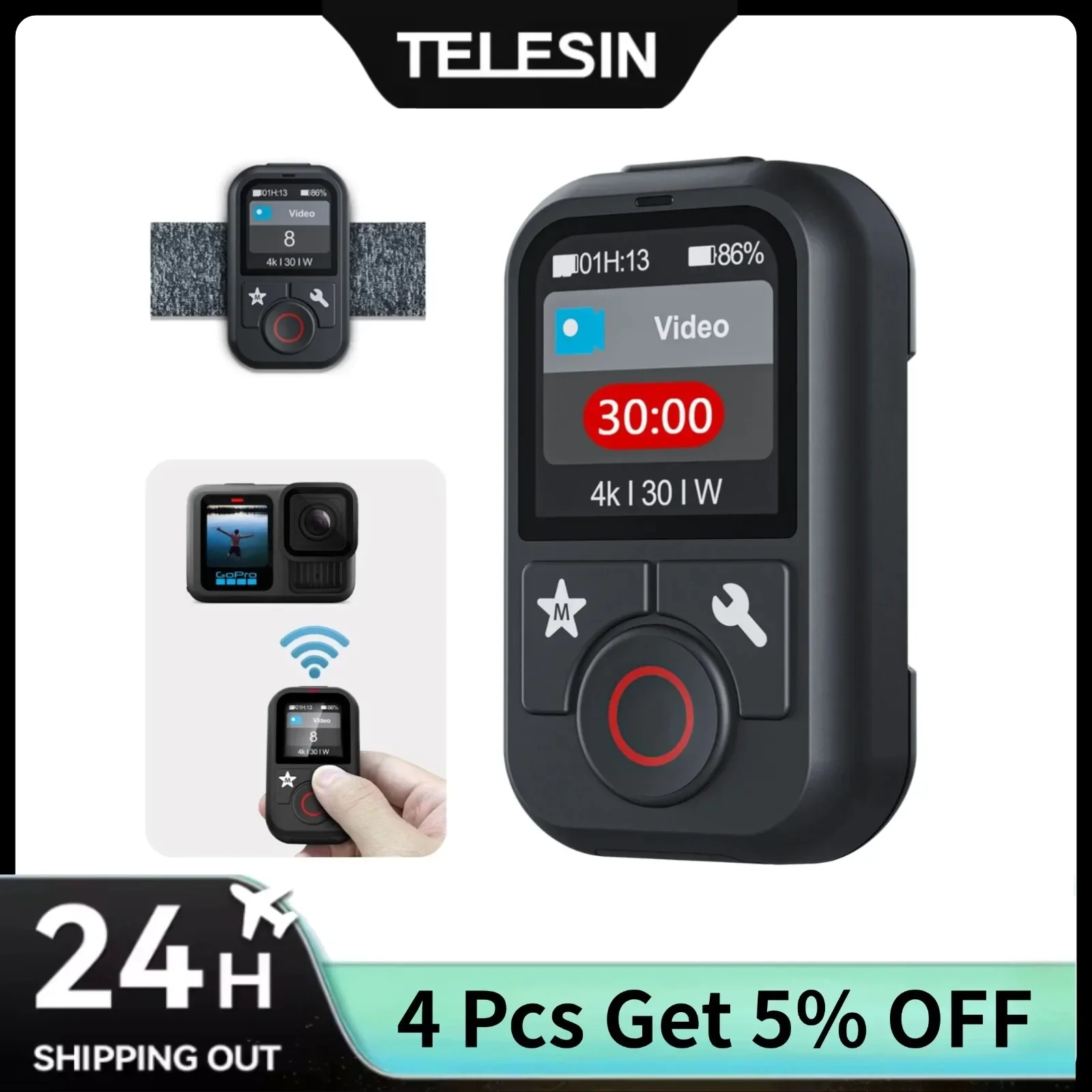 

TELESIN Waterproof Remote Control for Gopro Hero 13 12 11 10 9 8 MAX Accessories 60M Remote Control with Lanyard Gopro Accessory