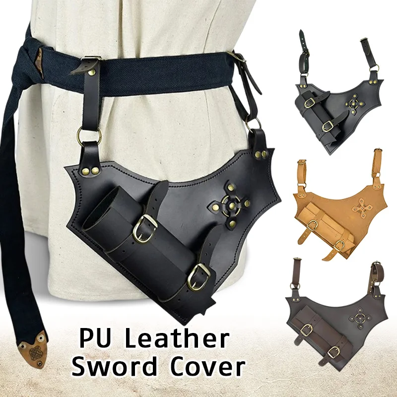 

Medieval Leather Sword Frog Belt Waist Sheath Scabbard for Adult Men Larp Warrior Costume Rapier Leather Buckle Strap Holster