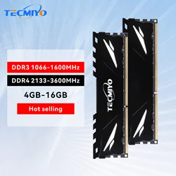 TECMIYO DDR3/ DDR3L 1333/1600 DDR4 8GB/16GB 2133/2400/2666MHz/3000MHz/3200MHz/3600MHz Desktop RAM with Heat Sink -  1 PC Black