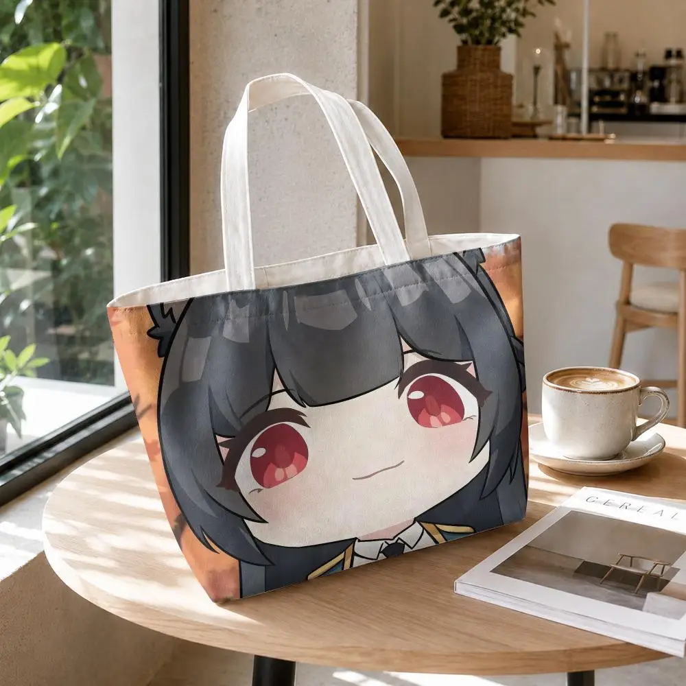 Jane Doe Rin ZZZ Zenless Zone Zero Storage Bags 2-Piece Set Canvas Tote Bags with Zipper Daily Shopping Travel Shoulder Handbags