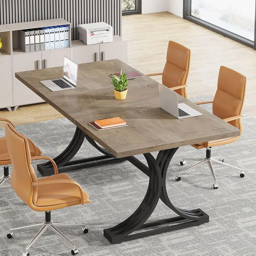 

Small Conference Table for 4 to 6, Modern Meeting Table with Strong Metal Frame for Office Meeting Conference Room