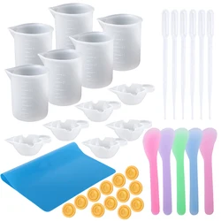 Easy Clean Silicone Resin Measuring Cups Tool Kit with Stir Sticks Pipettes Spatula Finger Cots for Epoxy Resin Mixing Supplies