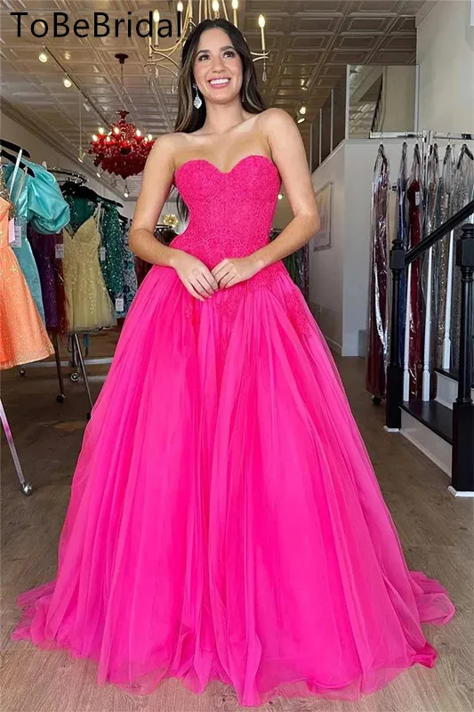 

Strapless princess Prom Dress Sheer Embroidery A-Line Elegant Party Dress Formal Graduation Evening Dresses 2024 Customized