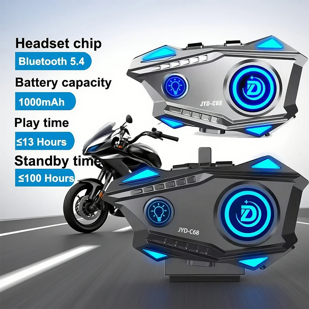 

Bluetooth 5.4 Motorcycle Helmet Headset 1000mah Rechargeable Wireless Handsfree Mic Headphones Music Player With Noise Reduction